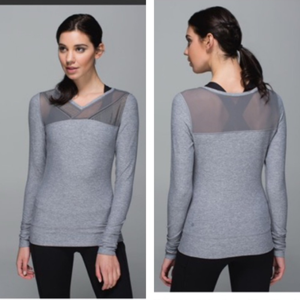 Lululemon Just Breathe Long Sleeve Top Mesh Sheer Stretch V Neck Rulu Shirt Gray